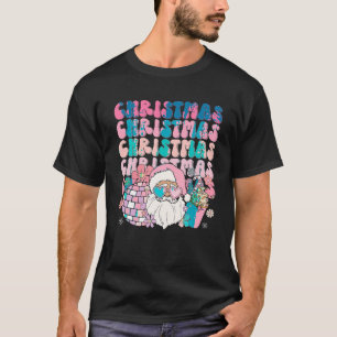 Christmas Groovy Pink Santa Retro Floral Hippie Pj T-Shirt