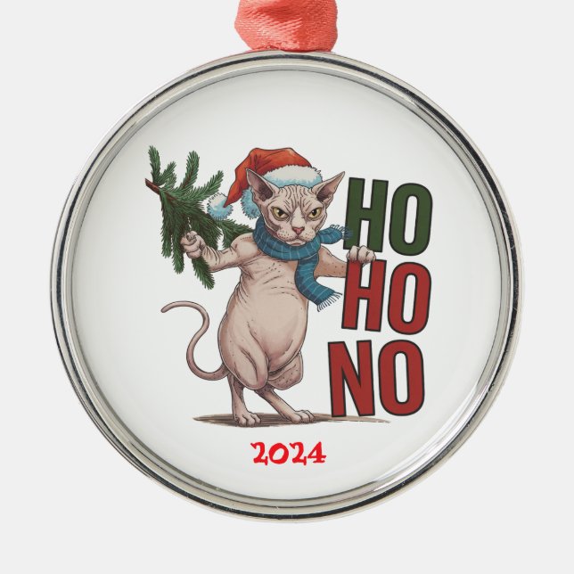 Christmas Grumpy Cat Ho Ho No Metal Ornament (Front)