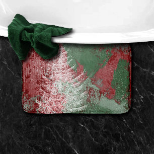 Christmas Grunge   Red Green and White XMas Tree Bath Mat