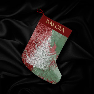 Christmas Grunge Red Green and White XMas Tree Small Christmas Stocking