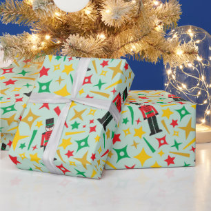 Christmas Guardians Nutcrackers Stars Light Green Wrapping Paper