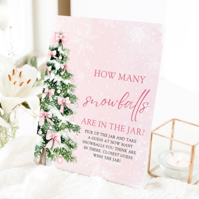 Christmas Guess How Many Snowballs Baby Shower  Pedestal Sign (Christmas Guess How Many Snowballs Baby Shower Sign)