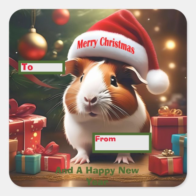 Christmas Guinea Pig Greeting,  Square Sticker (Front)