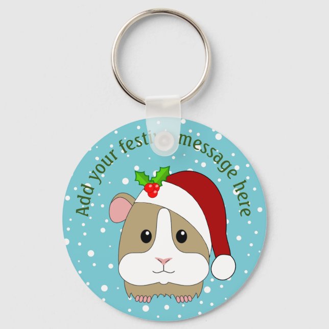Christmas Guinea Pig In A Santa Hat Personalised Key Ring (Front)