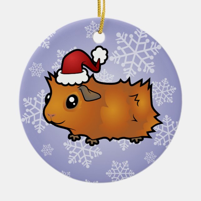 Christmas Guinea Pig (scruffy) Ceramic Ornament (Front)