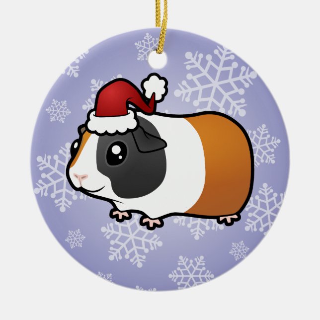 Christmas Guinea Pig (smooth hair) Ceramic Ornament (Front)