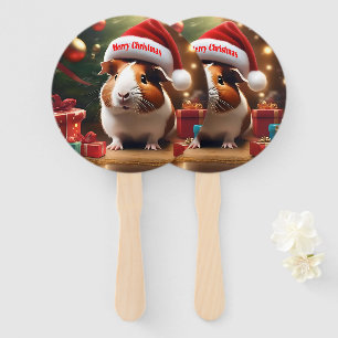 Christmas Guinea Pig Wearing Santa Hat, Hand Fan
