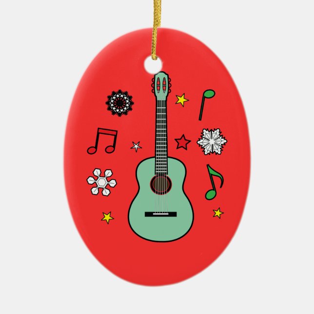 Christmas Guitar Ceramic Tree Decoration (Front)