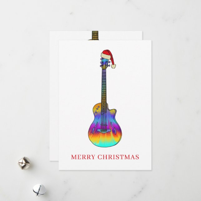 Christmas Guitar cool Psychedelic Holiday Card (Front/Back In Situ)