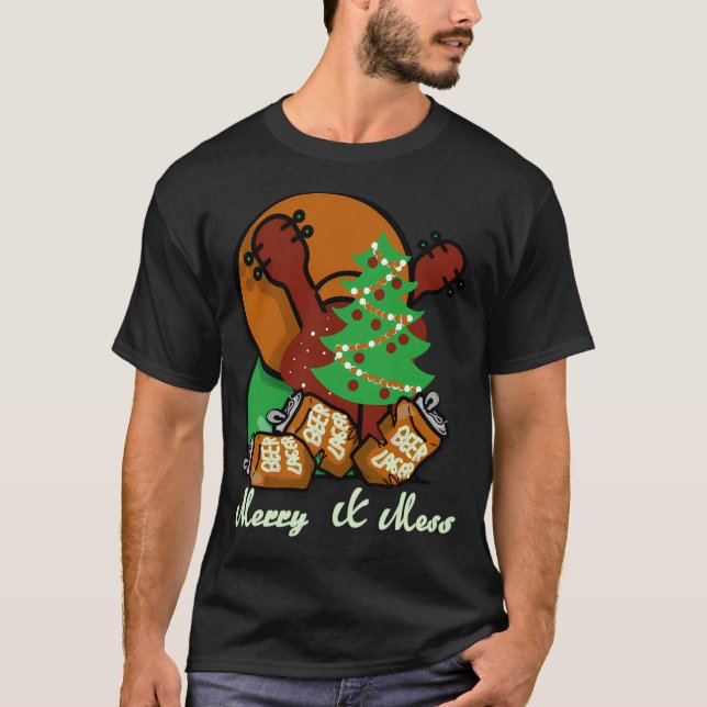 Christmas guitar medley saying cartoon beer can T-Shirt (Front)