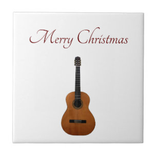 Christmas Guitar Musical Festive Typography Ceramic Tile
