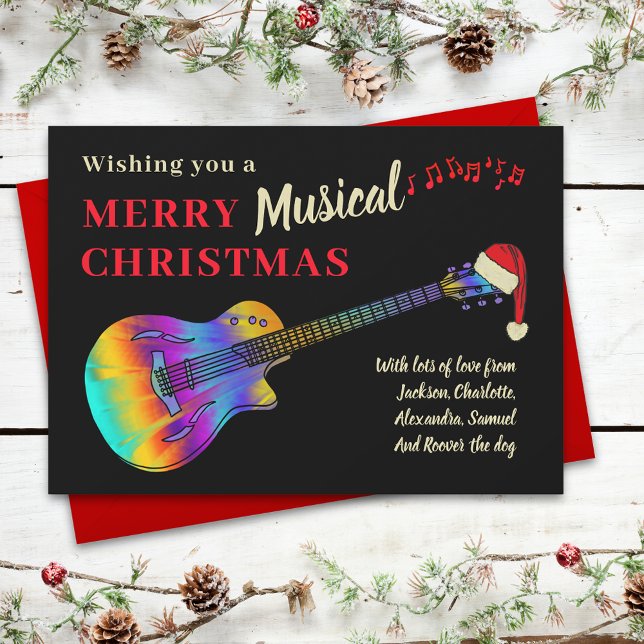 Christmas Guitar Musician Personalised Holiday Card (Merry musical christmas guitar personalized holiday card For music lovers)