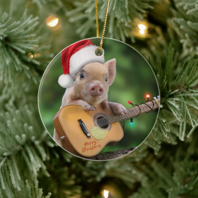 Christmas guitar pig ceramic ornament (Tree)