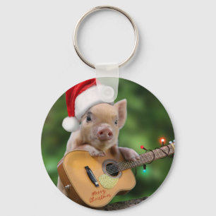 Christmas guitar pig key ring