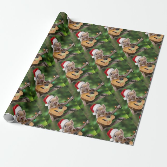 Christmas guitar pig wrapping paper (Unrolled)