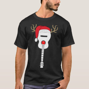 Christmas Guitar santa hat reindeer antlers T-Shirt