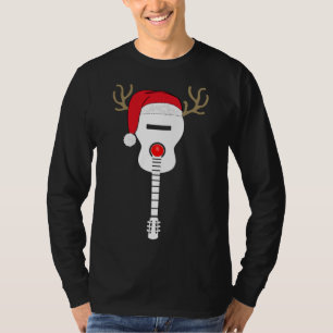 Christmas Guitar santa hat reindeer antlers T-Shirt