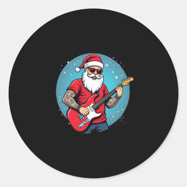 Christmas guitarist  Rockmusic Christmas (1) Classic Round Sticker (Front)