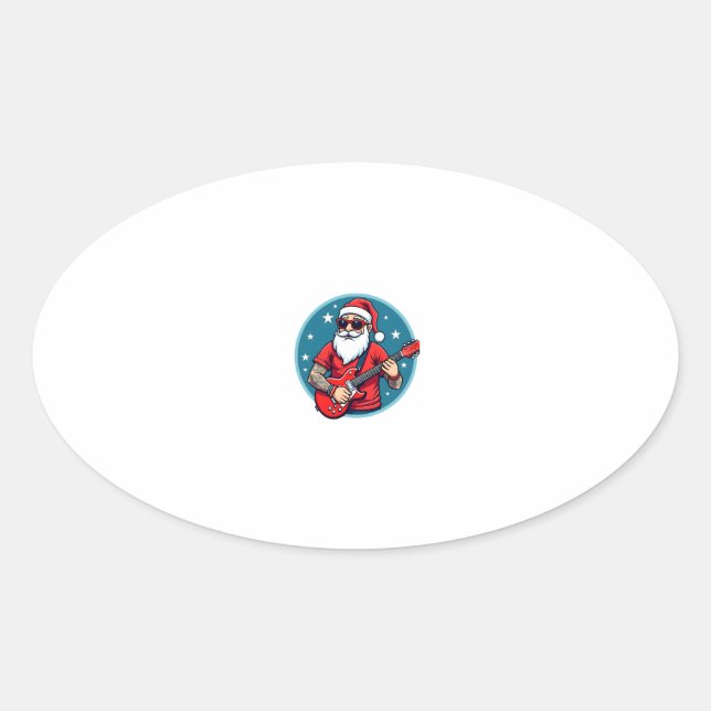 Christmas guitarist  Rockmusic Christmas (1) Oval Sticker (Front)