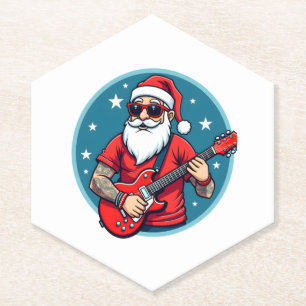 Christmas guitarist  Rockmusic Christmas (1) Paper Coaster