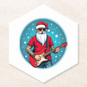Christmas guitarist  Rockmusic Christmas (2) Paper Coaster