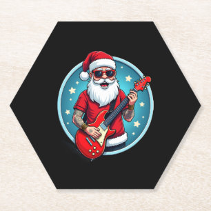 Christmas guitarist  Rockmusic Christmas (2) Paper Coaster