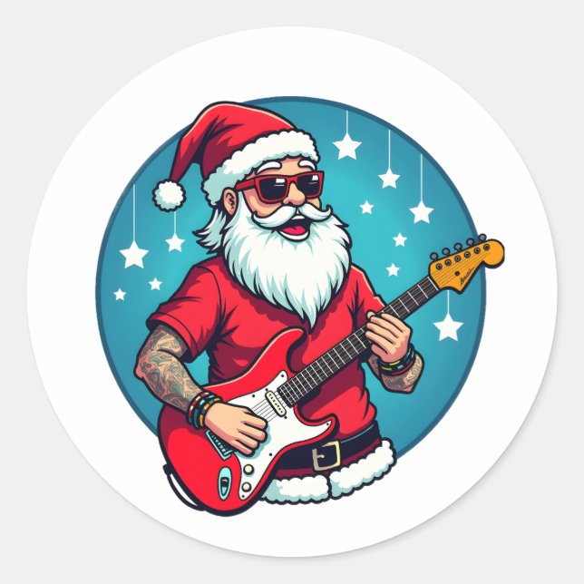 Christmas guitarist  Rockmusic Christmas (3) Classic Round Sticker (Front)