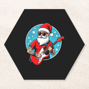 Christmas guitarist  Rockmusic Christmas (3) Paper Coaster