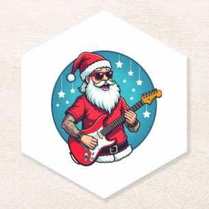 Christmas guitarist  Rockmusic Christmas (3) Paper Coaster