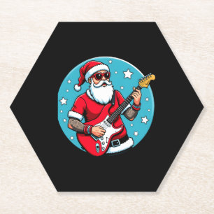 Christmas guitarist  Rockmusic Christmas (4) Paper Coaster