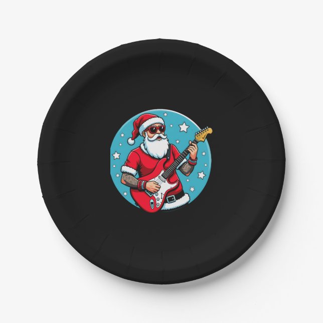 Christmas guitarist  Rockmusic Christmas (4) Paper Plate (Front)