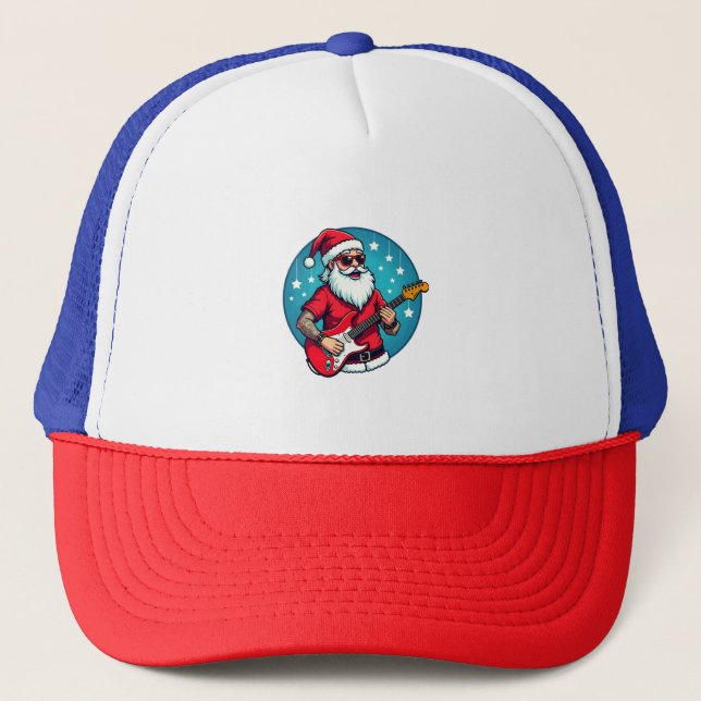 Christmas guitarist  Rockmusic Christmas Trucker Hat (Front)
