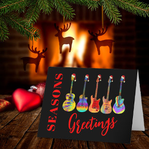 Christmas Guitars Colourful Seasons Greetings Holiday Card
