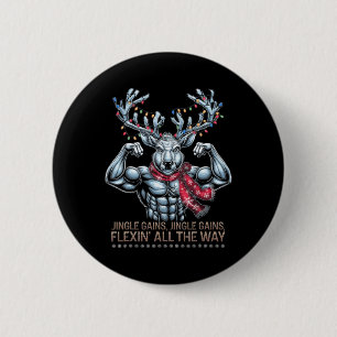 Christmas Gym Workout Reindeer Gains Flexing All T 6 Cm Round Badge