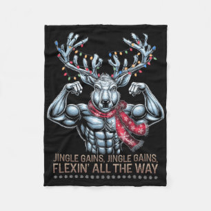 Christmas Gym Workout Reindeer Gains Flexing All T Fleece Blanket