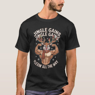 Christmas Gym Workout Reindeer Gains Flexing All T T-Shirt