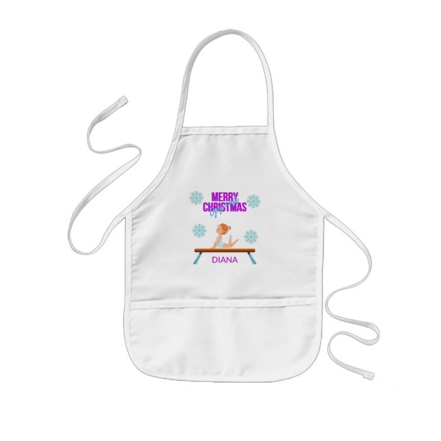 Christmas gymnast girls apron personalised. (Front)
