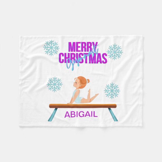 Christmas GYMNAST kids blanket personalised. (Front (Horizontal))