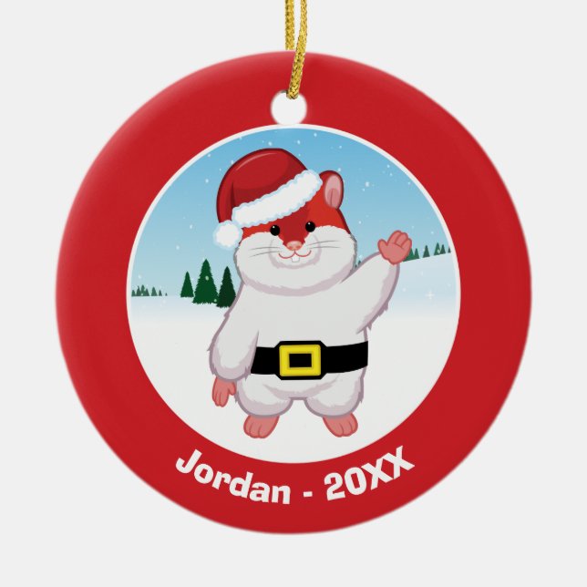 Christmas Hamster Ceramic Ornament (Front)