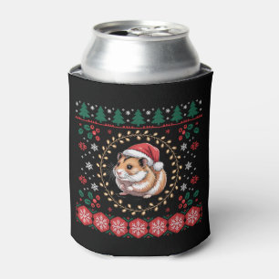 Christmas Hamster Santa Hat Ugly Sweater Xmas Can Cooler