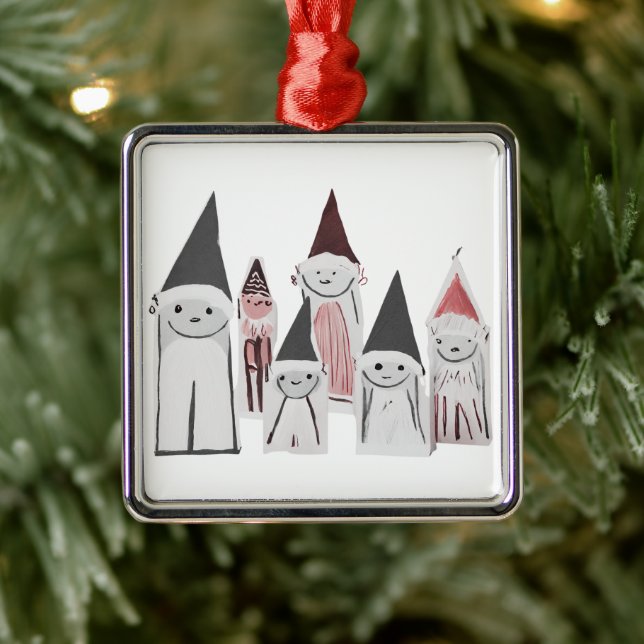 Christmas Hand-Drawn Cute Little Characters Metal Ornament (Tree)
