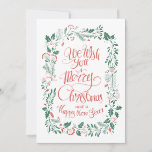 Christmas Hand Drawn Floral Photo Holiday Card