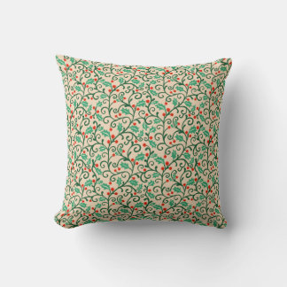 Christmas Hand Drawn Holly Vines Throw Pillow