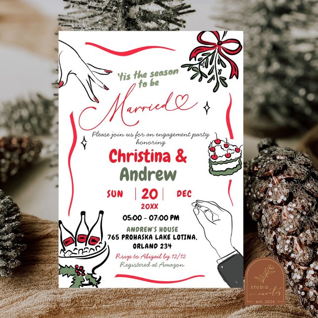 Christmas Hand Drawn Married Engagement Party Invitation (Creator Uploaded)