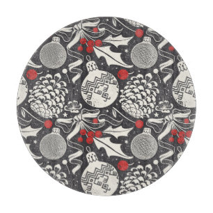 Christmas Hand-Drawn: Mistletoe Pine Seamless. Cutting Board