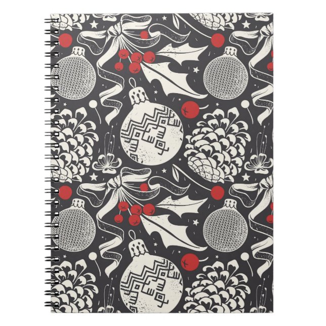 Christmas Hand-Drawn: Mistletoe Pine Seamless. Notebook (Front)