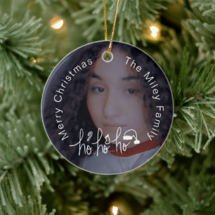 Christmas Hand Drawn Santa Lettering Family Ceramic Ornament