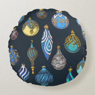 Christmas Hand Drawn, Vintage Decorations. Round Cushion