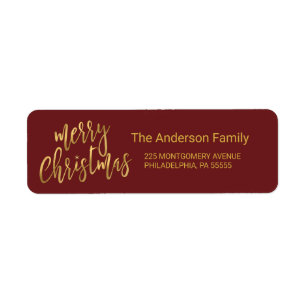 Christmas Hand-Lettered Faux Gold Foil Typography Return Address Label