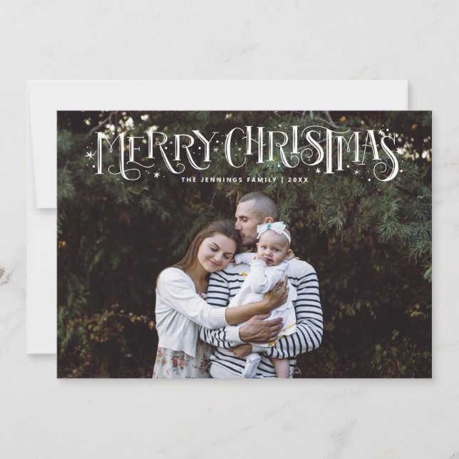 Christmas Hand Lettering On Top Family Photo Card (Front)